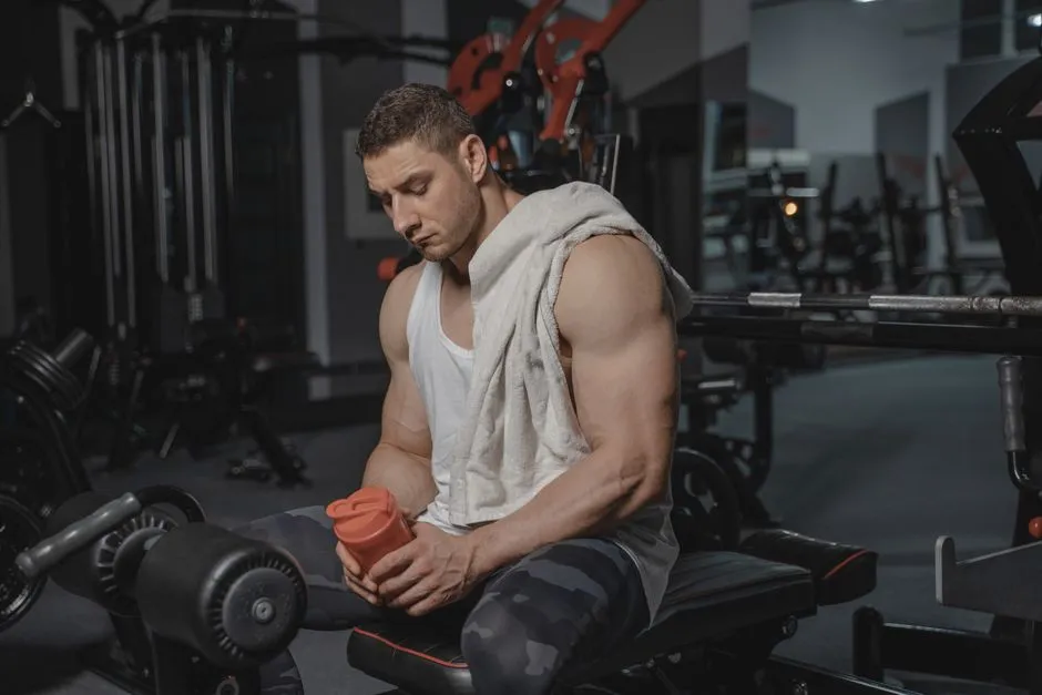 Illustrative photo of a person holding a protein shaker after a workout